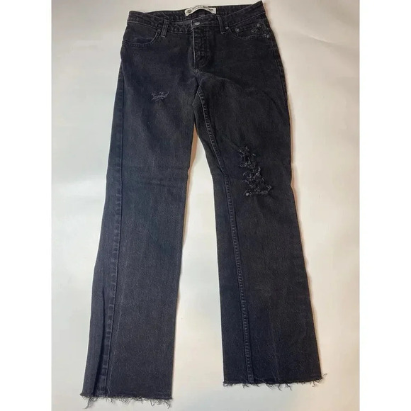 Harley Davidson Womens Black Distressed Denim American Bootcut Jeans Size 10 - Picture 2 of 9